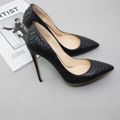 Black Snakeskin Prints Stiletto High Heel Pumps Pointed Toe Party Shoes