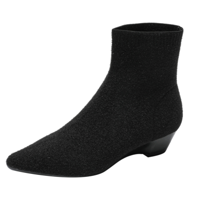 Black Sock Ankle Boots Wedges Heels Women's Wedge Booties Pointed Toe