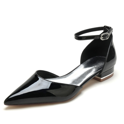 Black Solid Ankle Strap D'orsay Flats Minimalism Dresses Pumps Flats Shoes