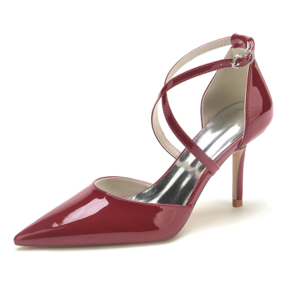 Burgundy Solid Cross Strap D'orsay Pumps Shoes Dresses Heels for Dance
