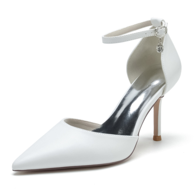 White Solid D'orsay Pumps Pointed Toe Stiletto Heels Comfy Work Shoes