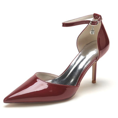 Burgundy Solid D'orsay Pumps Stiletto Heels Pointed Toe Office Shoes for Work
