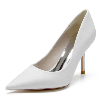 White Solid Glitter Stiletto Pumps Heels Sequins Pointed Toe High Heels