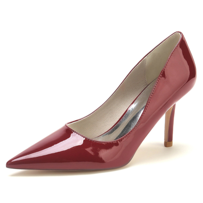 Burgundy Solid Pumps Stiletto Heels Pointed Toe Dresses Shoes