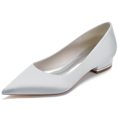 Grey Solid Satin Flats Pointed Toe Comfy Women Flat Shoes For Work