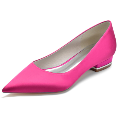 Magenta Solid Satin Flats Pointed Toe Comfy Women Flat Shoes For Work