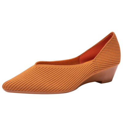 Orange Solid Wedges Heels Pumps Quilted Low Heel Work Shoes For Women