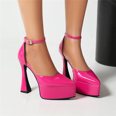 Magenta Spool Heels Platform D'orsay Shoes Ankle Strap Sandals With Closed Toe