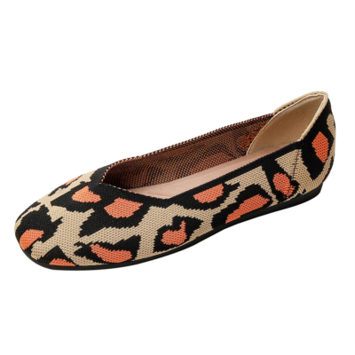Leopard Printed Square Toe Flats Comfortable Work Women's Flat Shoes
