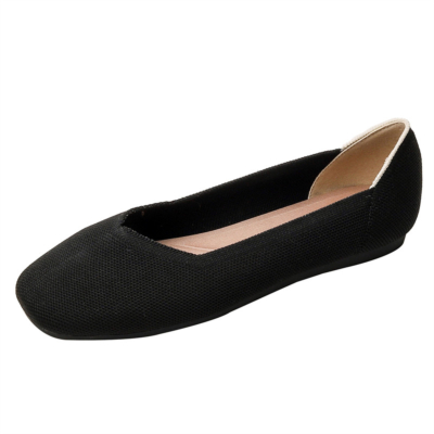 Black Square Toe Flats Comfortable Work Women's Flat Shoes