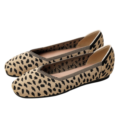 Brown Leopard Printed Square Toe Printed Flats Comfortable Work Women's Flat Shoes