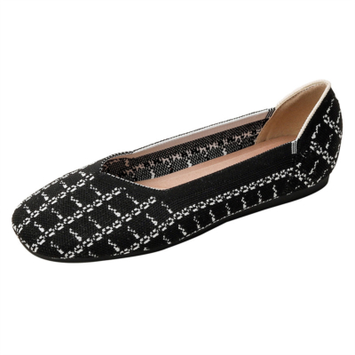Black Square Toe Quilted Flats Comfortable Work Women's Flat Shoes