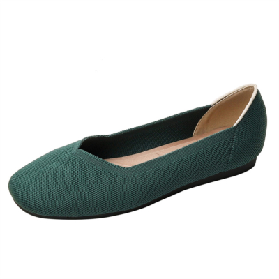 Olive Green Square Toe Flats Comfortable Work Women's Flat Shoes