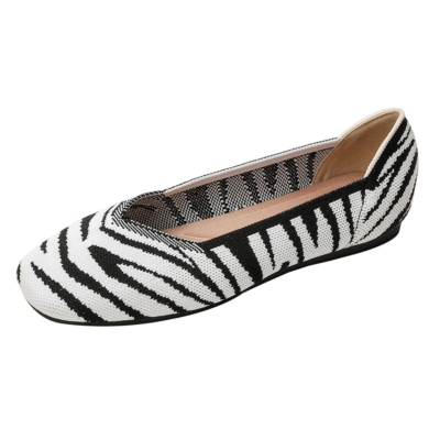 Zebra Printed Square Toe Flats Comfortable Work Women's Flat Shoes