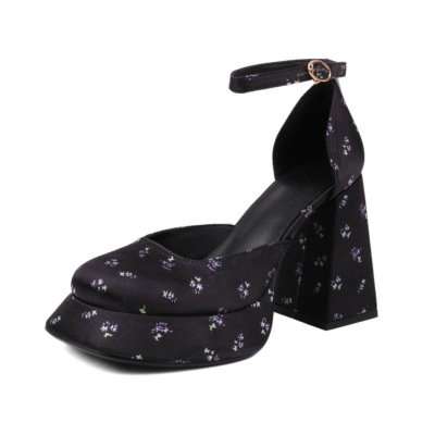Squre Toe Platform Chunky Heel Mary Jane Shoes Vintage Dresses Heels
