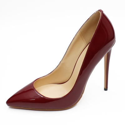 Burgundy Court Pumps 5 inch Stiletto High Heel for Office Ladies with Pointed Toe