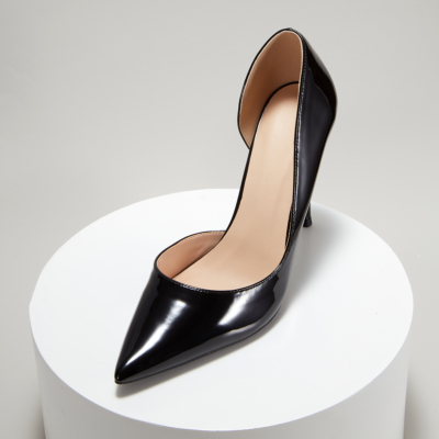 Black Patent Leather Pointed Toe D'orsay Stiletto Heels Pumps