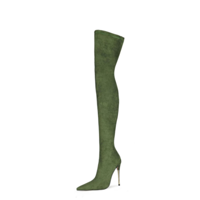 Green Stretch Long Boot Elastic Over The Knee Thigh High Boots 12cm Heels