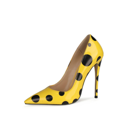 Stylish Polka Dot Pumps Heels Patent Leather Stiletto Shoes For Party