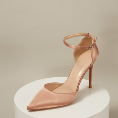 Satin Pointed Toe D'orsay Ankle Strap Stiletto Heels Pumps