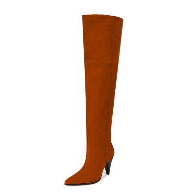 Suede Pointed Toe Over the Knee Boots Cone Heel Thigh High Boots