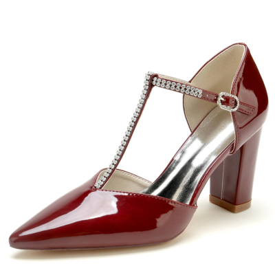 Jeweled T-Strap D'orsay Block Heels Vintage Dresses Shoes Pumps