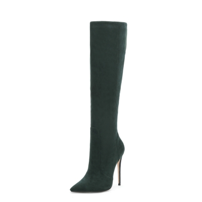 Green Trendy Genuine Suede Pointy Toe Stilettos knee High Boots