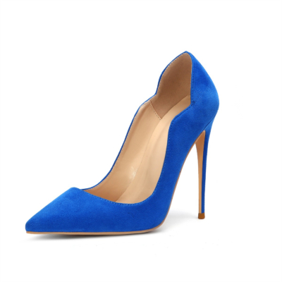 Women's Blue Suede Pointed Toe Stiletto Heels Pumps