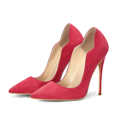 Women's Red Suede Pointed Toe Stiletto Heels Pumps