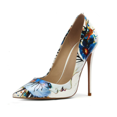 Women's Colored Drawing Pointed Toe Stiletto Heels Pumps