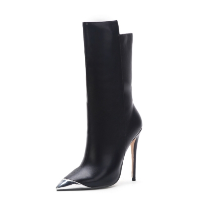 Women's Black Vegan Leather Pointed Toe Stiletto Heels Ankle Boots
