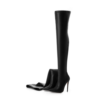 Black Pointed Toe Stilettos Elastic Long Boot Thigh High Boots