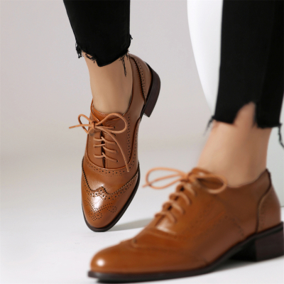 Ginger Round Toe Wingtip Lace up Dress Office Shoes Women's Oxford Shoes