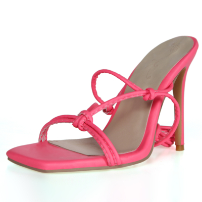 Women's Pink Open Toe Stiletto Heel Thin Strappy Sandals