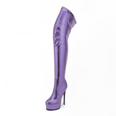 Purple Fashion Platform Stiletto Heel Thigh High Long Boots