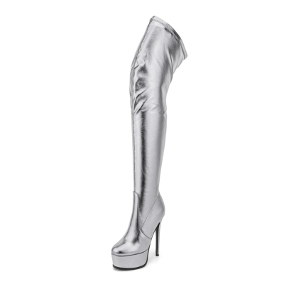 Silver Fashion Platform Stiletto Heel Thigh High Long Boots
