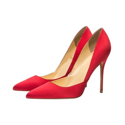 Red V-Cut Stiletto Heels Pointy Toe Chic Wedding Shoes Pumps For Women