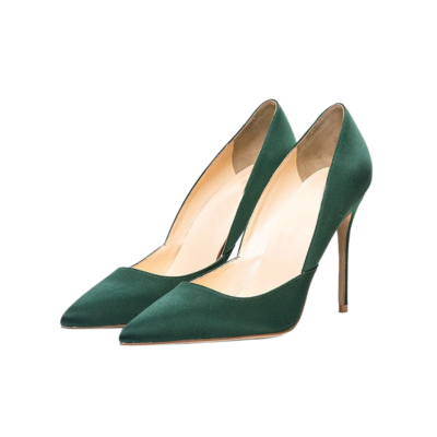 Dark Green V-Cut Stiletto Heels Pointy Toe Chic Wedding Shoes Pumps For Women