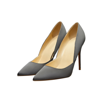 Grey V-Cut Stiletto Heels Pointy Toe Chic Wedding Shoes Pumps For Women