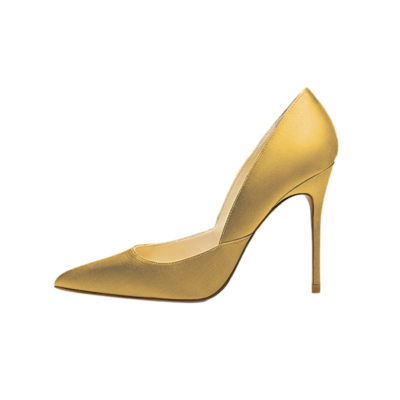 Yellow V-Cut Stiletto Heels Pointy Toe Chic Wedding Shoes Pumps For Women