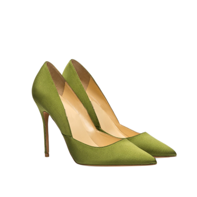 Green V-Cut Stiletto Heels Pointy Toe Chic Wedding Shoes Pumps For Women