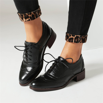 Black Hollow Out Lace Up Oxford Loafers Flats For Women