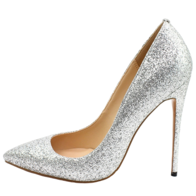 Sliver Sequined Wedding Stiletto 5 inch High Heel Pointed Toe Pumps Shoes