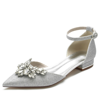 Grey Wedding Glitter Flats Jeweled Embellishments D'orsay Flat
