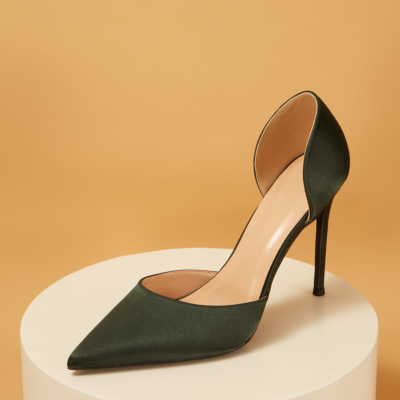 Green Wedding Satin D'orsay Stiletto Heel Pointed Toe Pumps