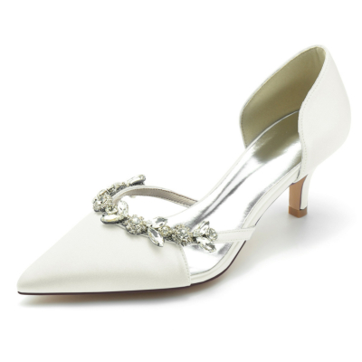 Ivory Wedding Satin Rhinestones Pumps D'orsay Shoes Kitten Heels