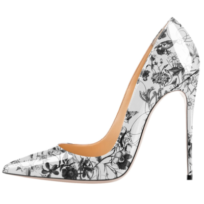 White Floral Embossed Dresses Stilettos Pumps 4 inch Wedding High Heel Shoes
