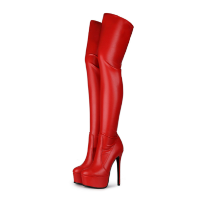 Red Boots Matte Women's Dance Platform Stiletto Stretch Thigh High Boots