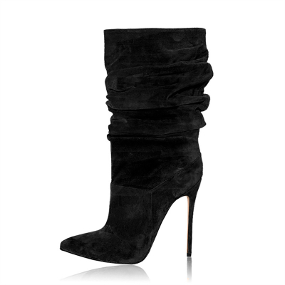 Women's Faux Suede Slouch Boots Stiletto Heel Ankle Boots