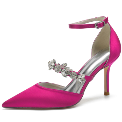 Women's Magenta Jewelry Ankle Strap Heel Pumps Wedding Shoes